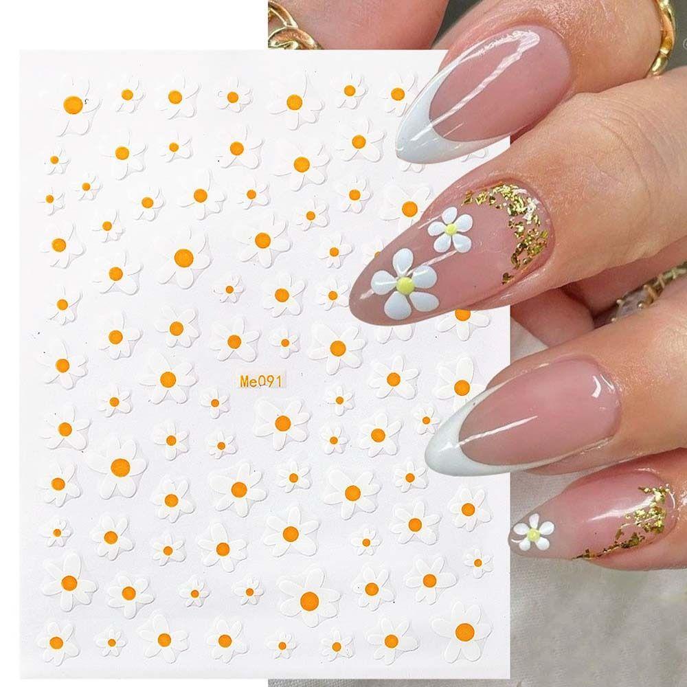 AUGUSTINA Agustina Flowers Stiker Kuku Korea Ins Style Bunga Putih Self Adhesive Nail Decorations