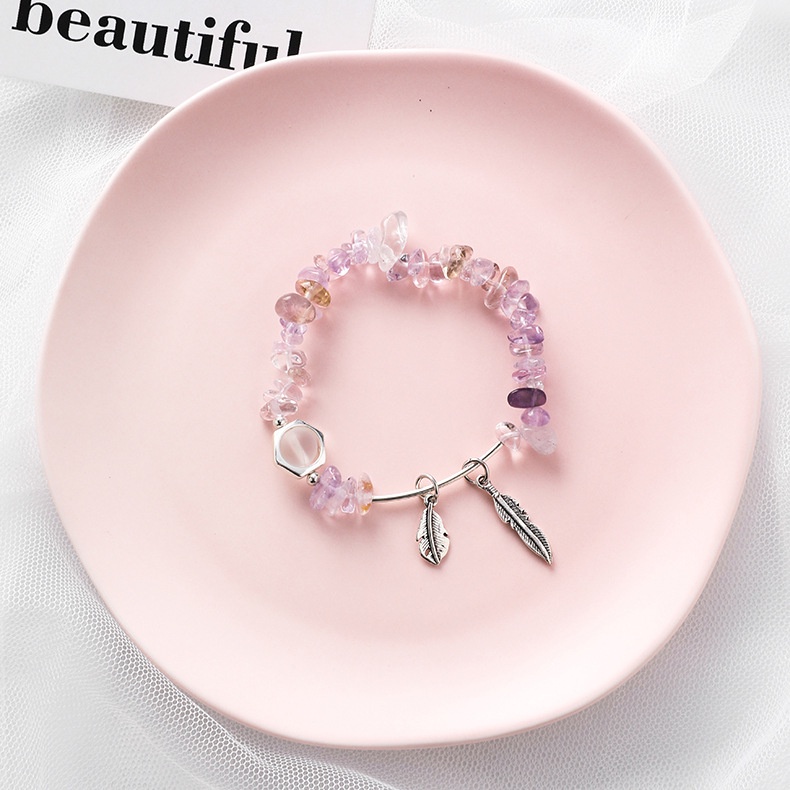 Xiaoboacc Gelang Batu Tidak Teratur Fashion Korea Untuk Wanita Gaya Etnik Retro Manik-Manik Bulu Bangles