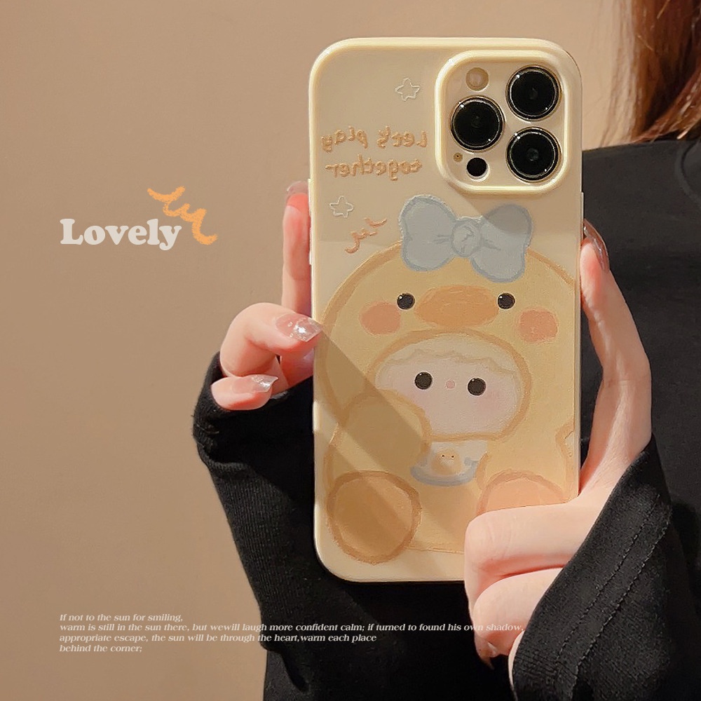 IPHONE Cream Kuning Lucu Kartun Bayi Perempuan Pelindung Lensa Kamera Ponsel Soft Case Cover Untuk Iphone11 12 13 14 PLUS PRO MAX