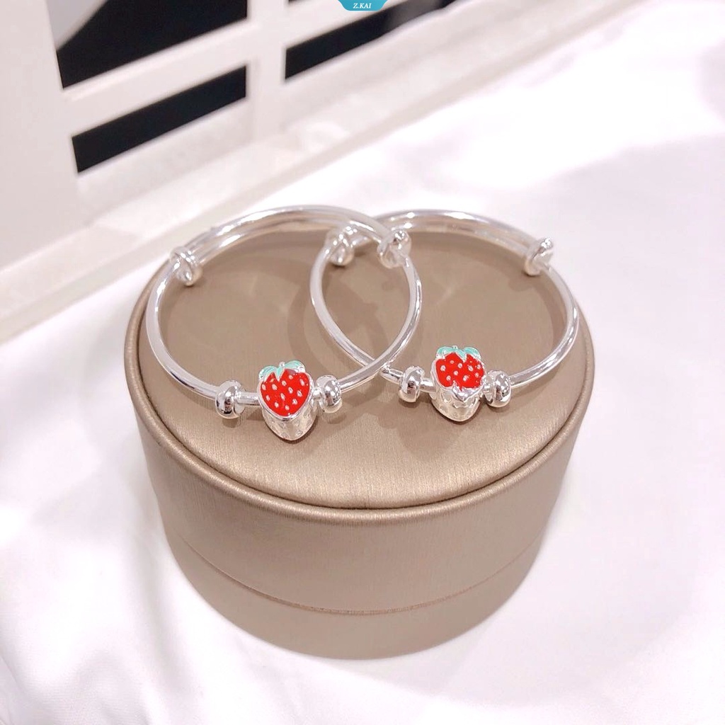 2023baru Perak Berlapis Tembaga Putih Push and Pull Strawberry Leaf Bracelet Dan Strawberry Bracelet Boudoir Bracelet Kawaii Fashion Bracelet