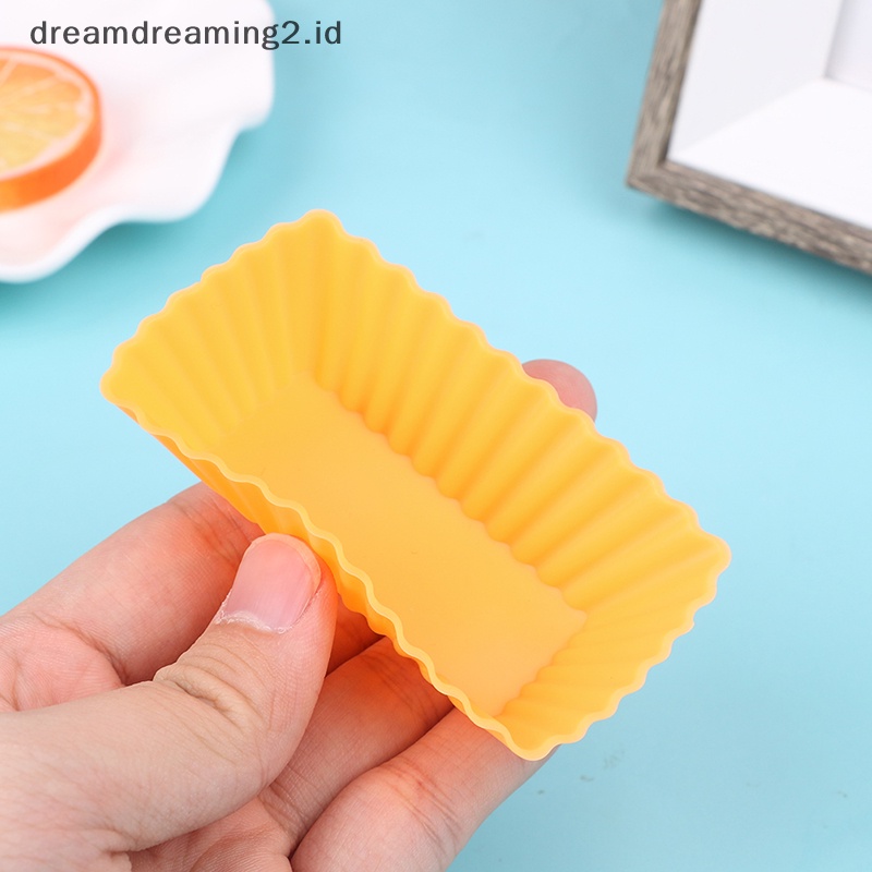 (drea) 6pcs Mini Muffin Cup Persegi Panjang Silikon Muffin Cake Cetakan Kue Aksesoris//
