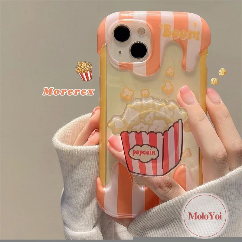 IPHONE Ins Korea Aesthetic Kartun Lucu Popcorn Kompatibel Untuk Iphone11 13 12 14 Pro Max 8Plus XR XS X Max 7Plus 8 7 Plus SE 2020 3D Ice Cream Case Silikon Lembut Penutup Belakang