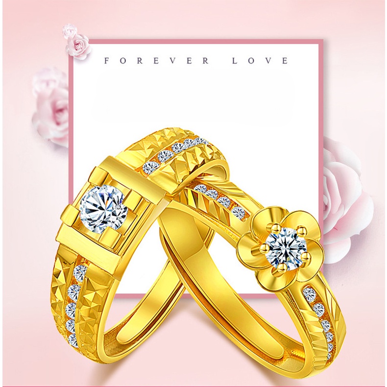 Goldkingdom Aksesoris Perhiasan Fashion Ready Stock Cincin Berlian Lapis Emas Pasangan Cincin Kawin Pria Dan Wanita.