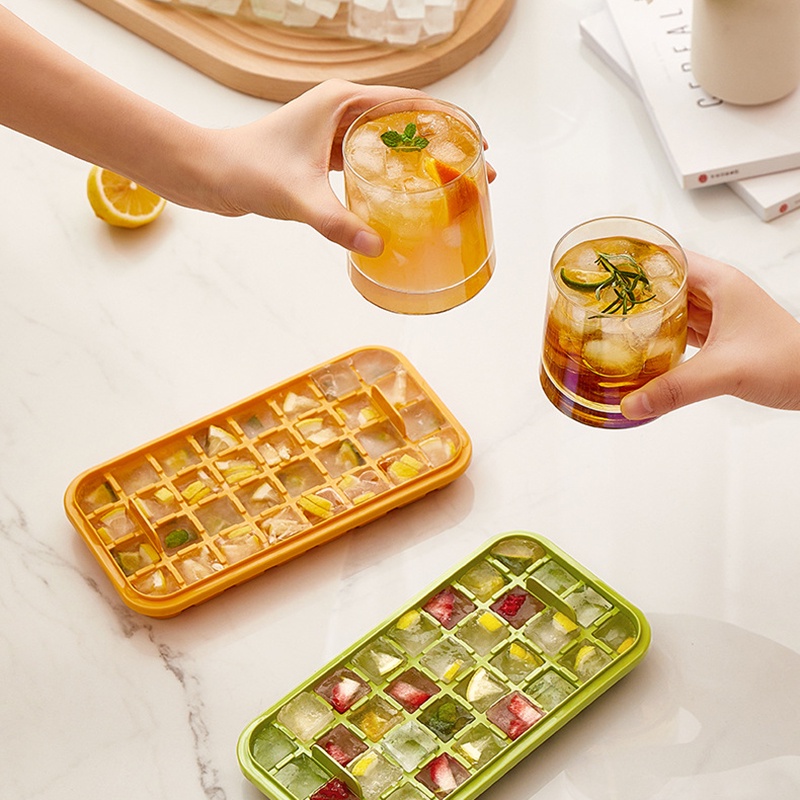 Double Layer Press Silicone Square Ice Cube Storage Box Nampan Rumah Tutup Cetakan Kotak Penyimpanan Alat Kreatif Pembuat Es Batu Minuman Dingin Dapur Bar