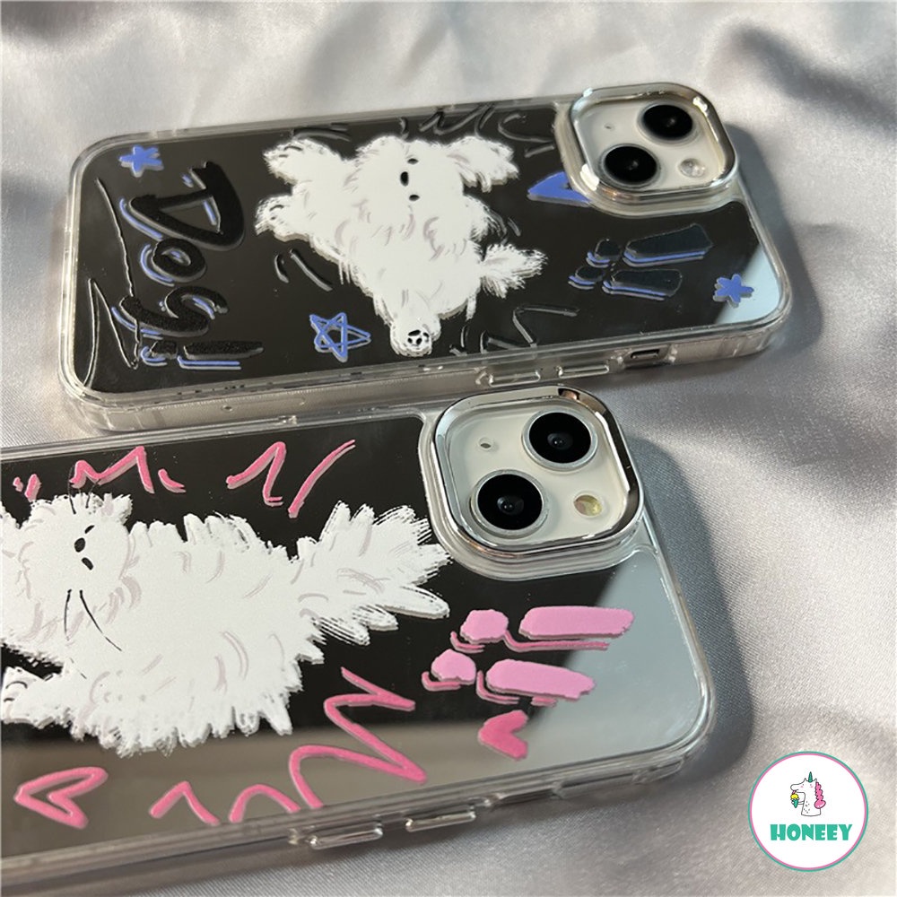 IPHONE Case Kucing Anjing Garis Fashion Untuk Iphone11 12 13 14 Pro Max12 14 Pro Make Up Cermin Lembut Lensa Metal Shockproof Penutup Belakang