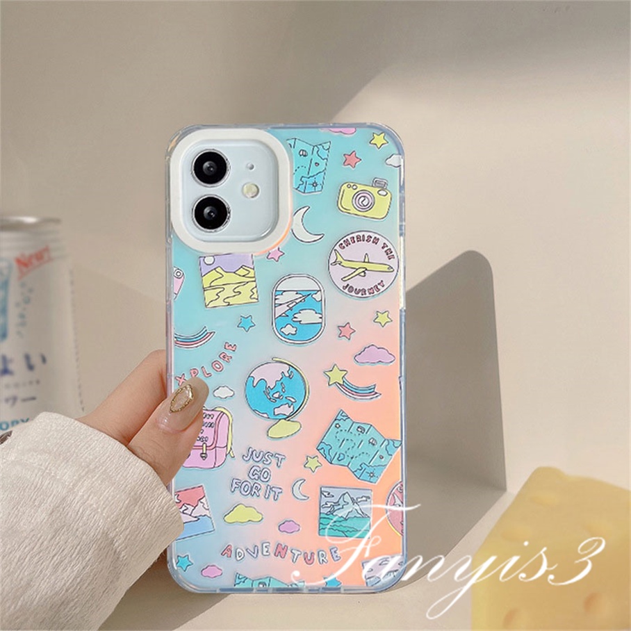 Compatible For IPhone 14 13 12 11 Pro Max X XR Xs Max 8 7 Plus SE 2020 Kompatibel Untuk Kreatif Ruang Planet IMD Laser Gradiasi Ponsel Case TPU Lembut Shockproof Cover Pelindung