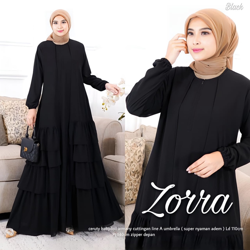 Zorra Dress Gamis Muslim Wanita Busui Friendly Matt Ceruty Babydoll Full Puring Polos Basic Premium