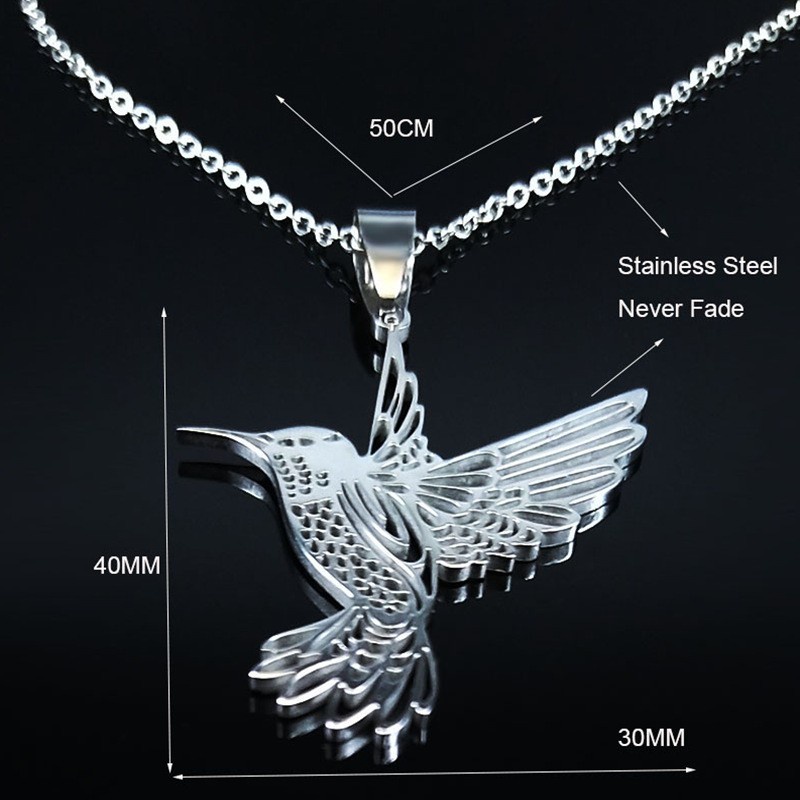 Zh Perhiasan Sederhana Stainless Steel Hummingbird S925 Perak Liontin Pria Dan Wanita Kalung Hip Hop Aksesoris Pesta