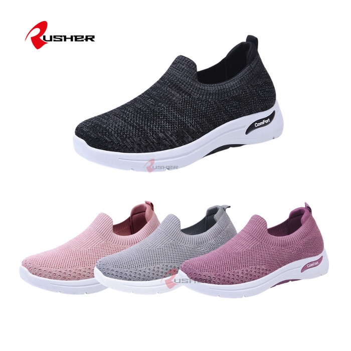 (COD) Rusher Sepatu Slip On Wanita Import Sneakers Tanpa Tali COMFORT - ComfortS1-Abu, 36