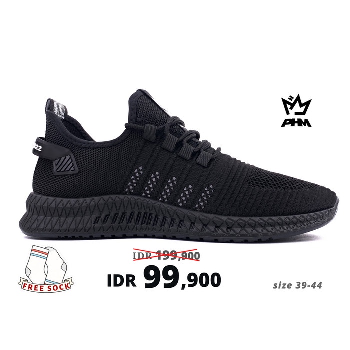 (COD) PHM Shoes Sepatu Pria Sneakers Import Sepatu Olahraga Kasual PHM101 - Hitam Putih, 40