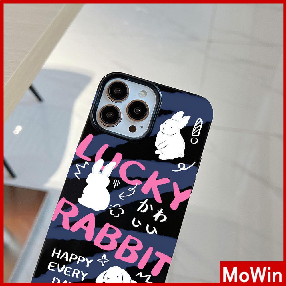 For iPhone 14 Pro Max iPhone Case Black Glossy TPU Soft Case Shockproof Protection Camera Cartoon Cute Rabbit Compatible with iPhone 13 Pro max 12 Pro Max 11 xr xs max 7Plus 8Plus