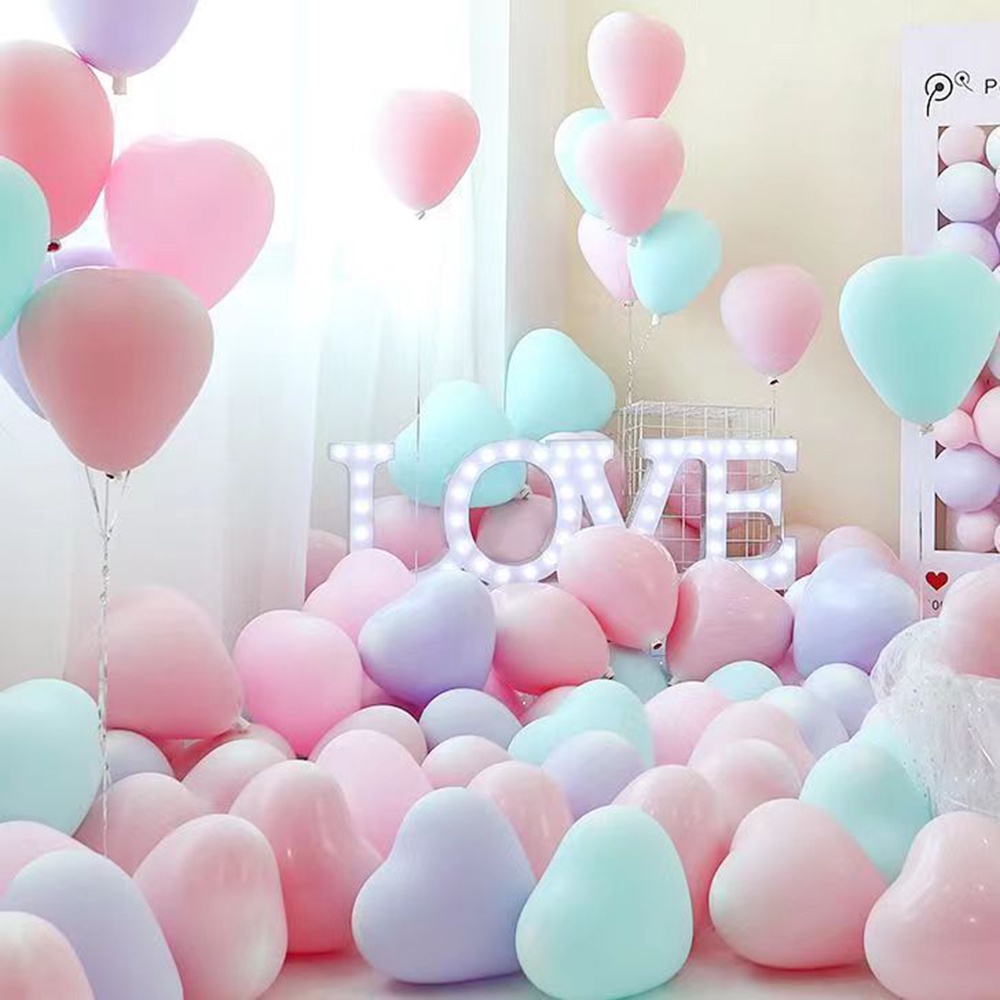 50pcs Balon Hias Hati Warna Macaron Untuk Pesta Ulang Tahun/Pernikahan/Hajatan/Kamar Tidur/Foto 10inch Balon Latex Tebal Kombinasi