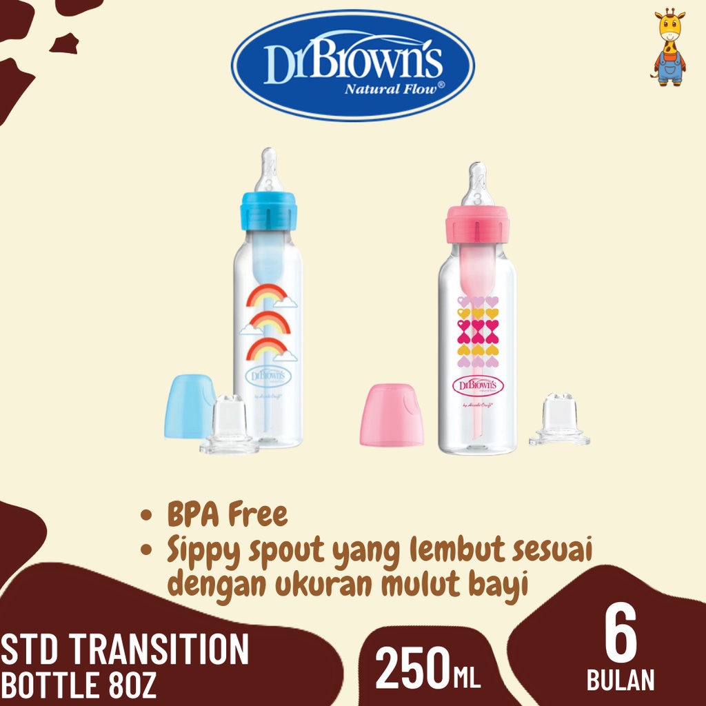 Dr. Brown's 8oz STD Transition Bottle - PP Narrow Neck Options+ Sippy Spout 250ml