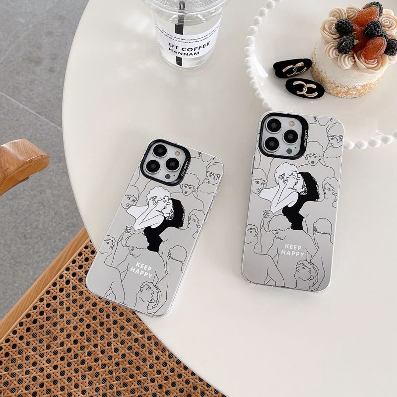 Couple！Kiss Lover Soft Case HP iP iPhone 14 13 12 Pro Max 11 Matte Silver Keep Happy FTD Casing Apple