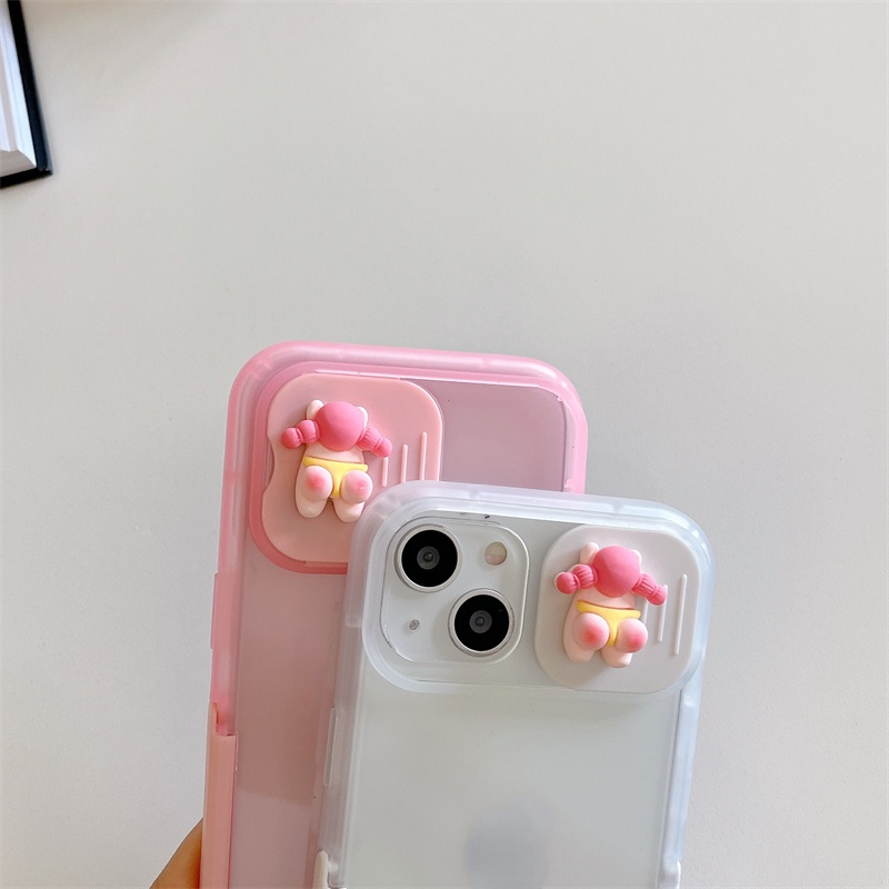 IPHONE Casing Ponsel Jendela Sliding PP Kartun Cocok Untuk Iphone14 13 12 11 Pro X XS Max XR 14Plus Full Set Dari Soft Case Bracket Transparan