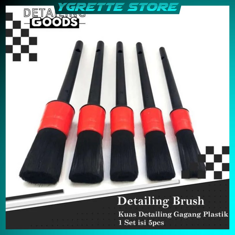 YGRETTE - Car Cleaning Brush Set 5pcs Auto Detail Brush Set AUTO DETAILING SIKAT KUAS SALON MOBIL CUCI WASH