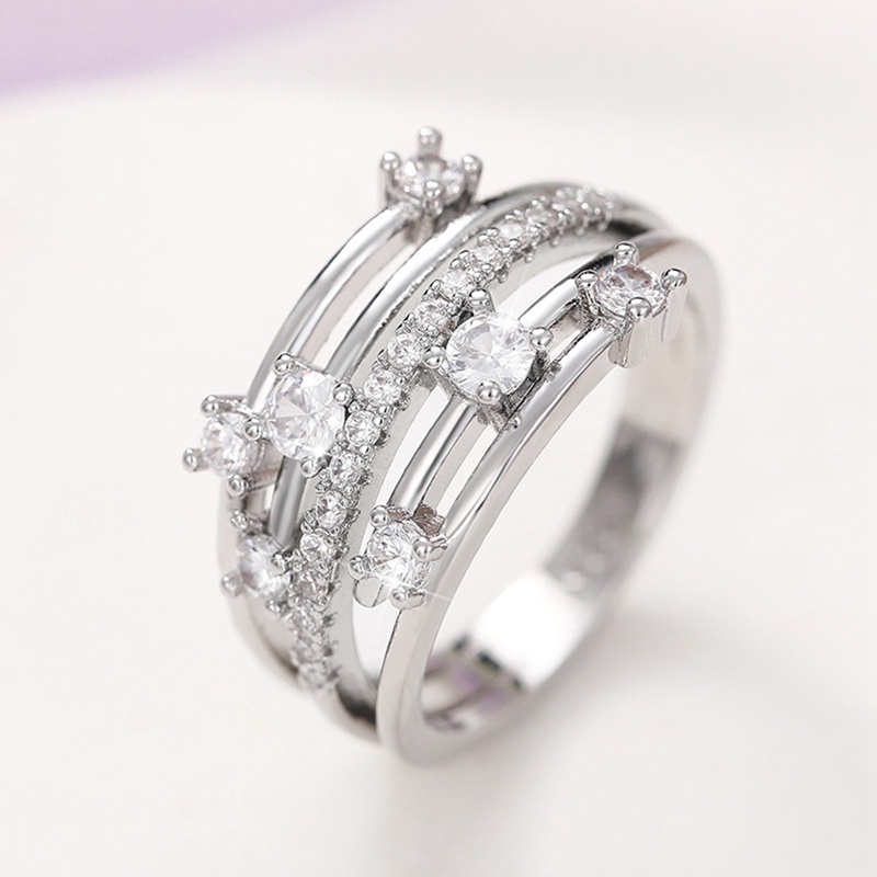 Cincin Jari Silang Multi-Layer Dengan Zirkonia Kubik Berkilau Cincin Kawin Baru Untuk Wanita Perhiasan Perempuan Fashion Modern