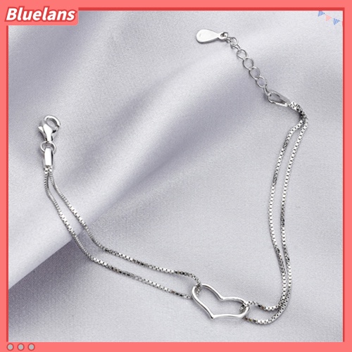 [BLS] Fashion Wanita Cinta Hati Liontin Perak Berlapis Dua Lapis Rantai Gelang