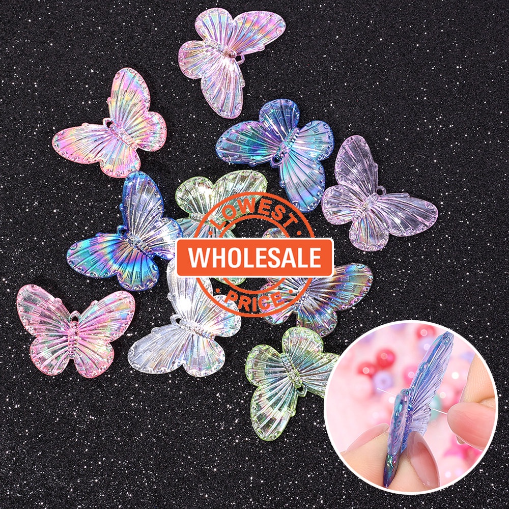 [HOT Sale] Warna-Warni Transparan Handmade Resin 1Pc Bentuk Kupu-Kupu DIY Perhiasan Anting Aksesoris Kartun Warna Acak Multi-Tujuan Telepon Liontin