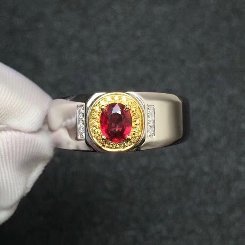 S925 Perak Mewah Ruby Baja Titanium Zirkon Merah Kristal Emas Pernikahan Rings Untuk Pria Aksesoris Fashion