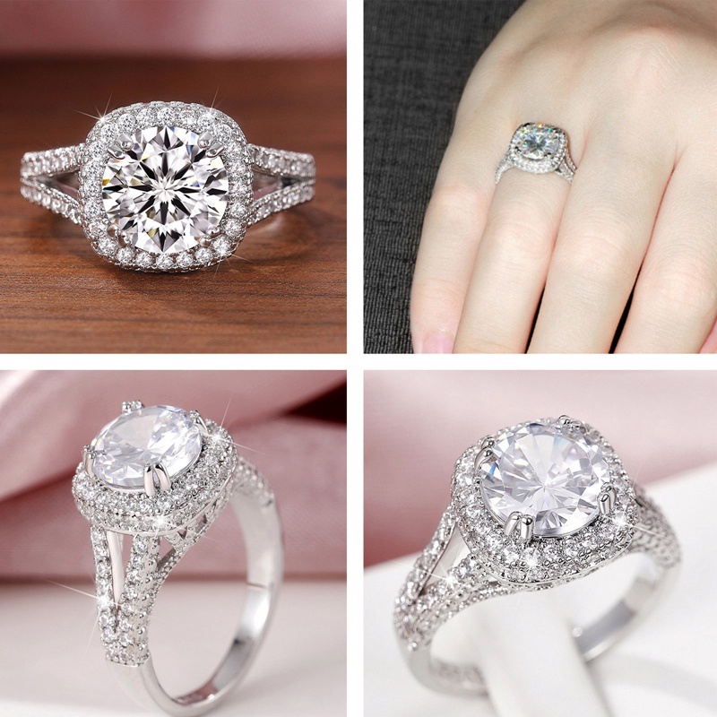 Eternity Cincin Kawin Wanita Mewah Hias Sparkling White Cubic Zirconia Desain Klasik Perhiasan Tunangan