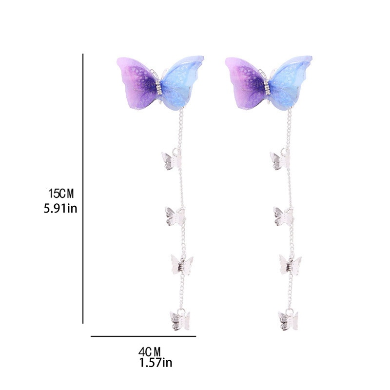 Benang Korea Elegan Kupu-Kupu Jepit Rambut Logam Rumbai Panjang Hairgrips Net Merah Aksesoris Rambut Pesta Combo Hair Clip