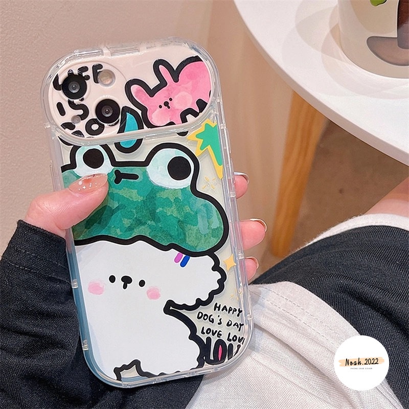 Case Kompatibel Untuk IPhone 11 Pro Max7 8 Plus 14 12 13 Pro MAX XR X XS MAX SE 2020 Kartun Hewan Beruang Lucu Kodok Kelinci Anjing Shockproof Kreatif Flip Make Up Cermin Soft TPU Case