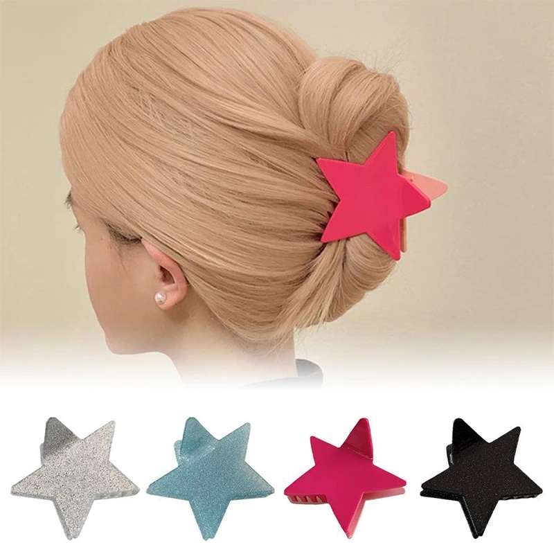 Pentagram Y2k Fashion Hair Clip Besar/Akrilik Shiny Cakar Rambut Bintang Berujung Lima/Korea Klip Hiu Berujung Lima Ponytail Besar Ambil Klip Belakang/Permen Warna Hiu Klip Aksesoris Rambut