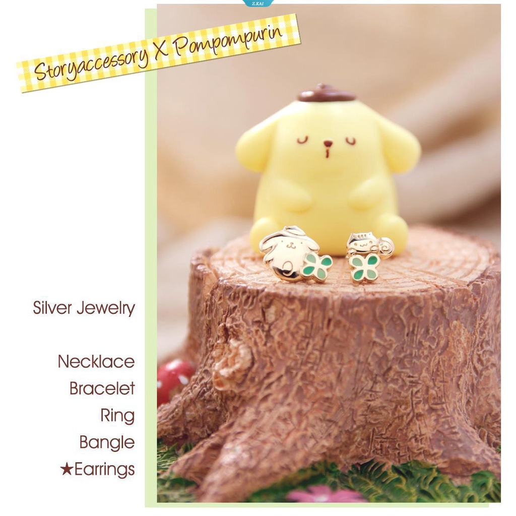 Kawaii Baru Lucu Sanrio Pom Pom Purin Anting Ear Studs Sterling Silver K Emas Lucky Clover Gadis Hadiah Natal Untuk Pacar [ZK]