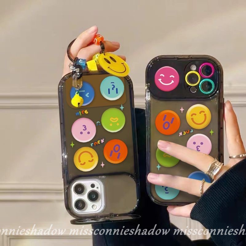 Kartun Lucu Smiley Case Untuk Oppo A57 A77s A77 A7 A11K A15 A12 A3s A5s A5 A9 A11 A35 A15s A53 A31 A33 2020 A12E Fashion Kreatif Flip Make Up Cermin Soft Cover Dengan Gelang