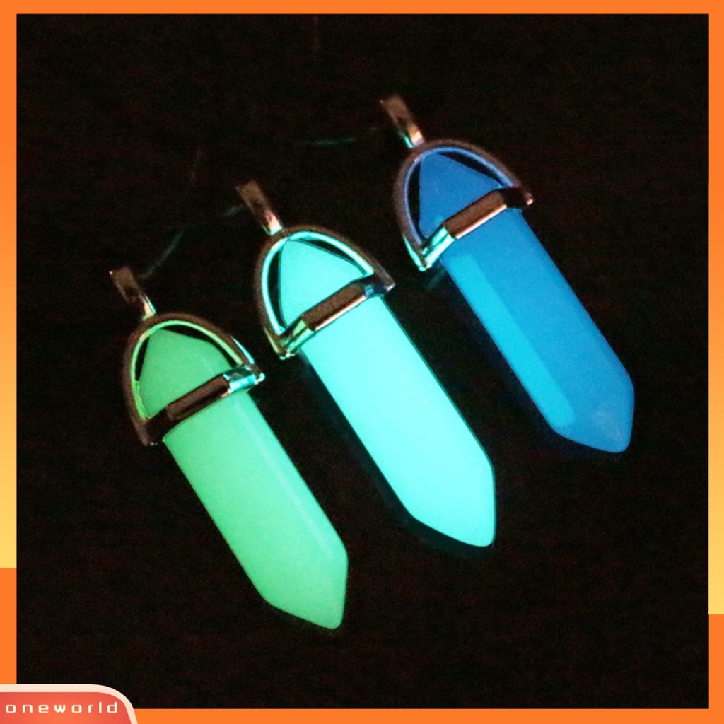 [ONE] Bercahaya Tali Hitam Wanita Kalung Faux Moonstone Alami Hexagonal Batu Kawat Dibungkus Liontin Kalung Perhiasan Aksesoris