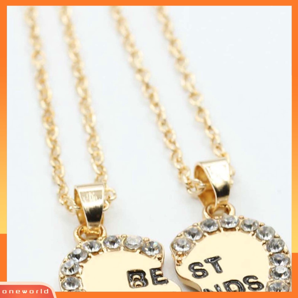 [ONE] 2 Pcs Berlian Imitasi Bersinar Kalung Persahabatan Hadiah Sahabat Hati Liontin Kalung Perhiasan Aksesori