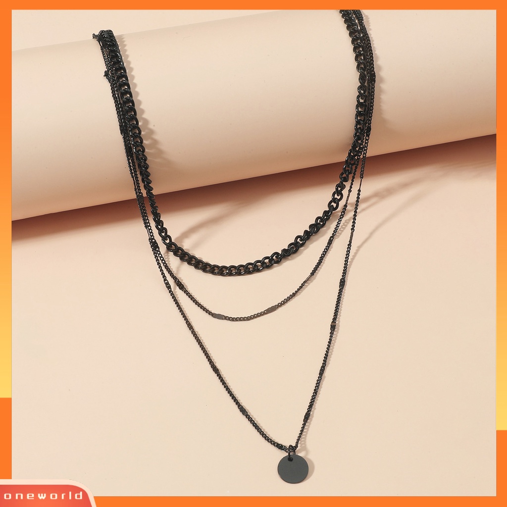 [ONE] Rantai Ekstensi Adjustable Wanita Kalung Rantai Logam Multilayer Liontin Bulat Pesona Kalung Pesta Perhiasan