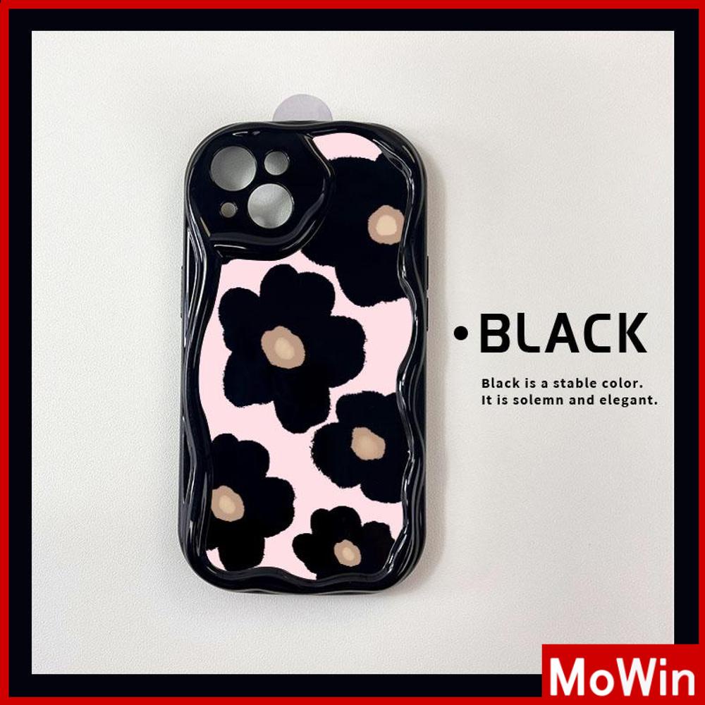 Untuk iPhone 14 Pro Max iPhone Case 3D Tepi Melengkung Gelombang Bening Case TPU Airbag Tahan Guncangan Kamera Case Bunga Hitam Lucu Kompatibel dengan iPhone 13 Pro Max 12 Pro Max 11 Xr Xs Max 7 8