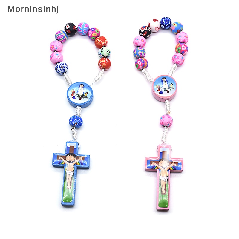 Mornin Colorful Polymer Clay Beads Kartun Anak Salib Rosario Gelang Katolik Kristen Kudus Perhiasan id