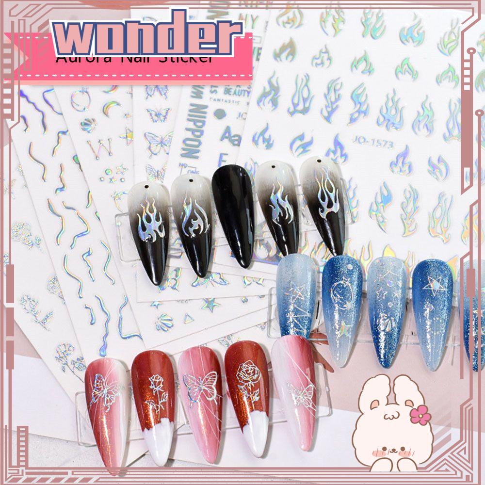 Wonder 1Pc Stiker Nail Art Warna-Warni Manicure Decor Foil Tipis 3D Dekorasi Decals