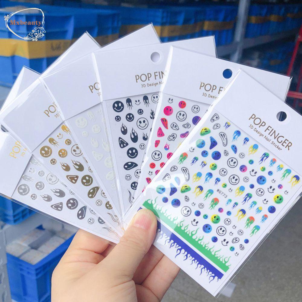 Mxbeauty Smiley Stiker Kuku Wanita Warna-Warni Perekat Diri Fashion Nail Art Dekorasi