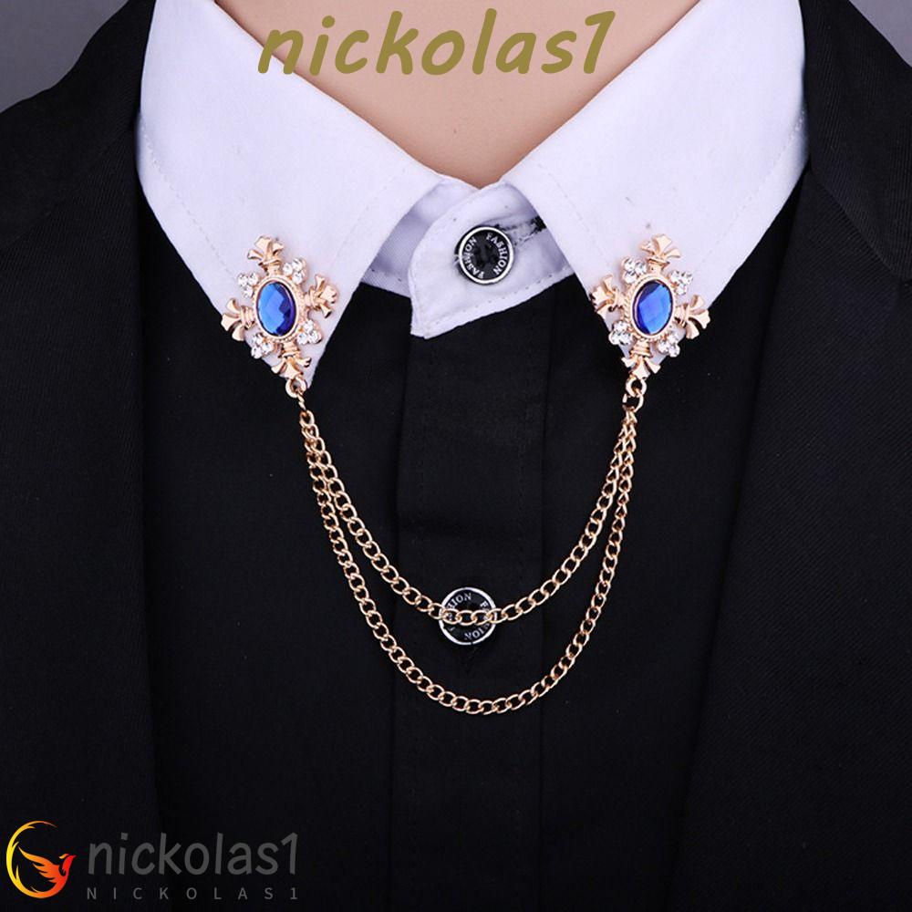 Nickolas1 Wanita Bros Elegan Retro Untuk Dewasa Rumbai Rantai Berlian Imitasi Zirkon Pria Kerah Pin