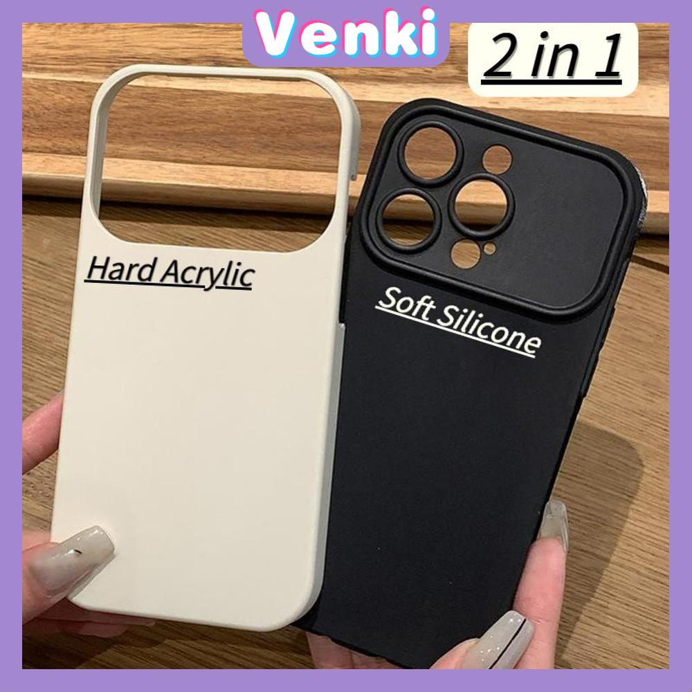 VENKI - Untuk iPhone 11 Case 2 in 1 Soft Case Acrylic Hard Case Ramah Kulit Penutup Kamera Sederhana Pelindung Layar Oranye Putih Hitam Untuk iPhone 14 Pro Max 13 Pro max 12 Pro Max XR