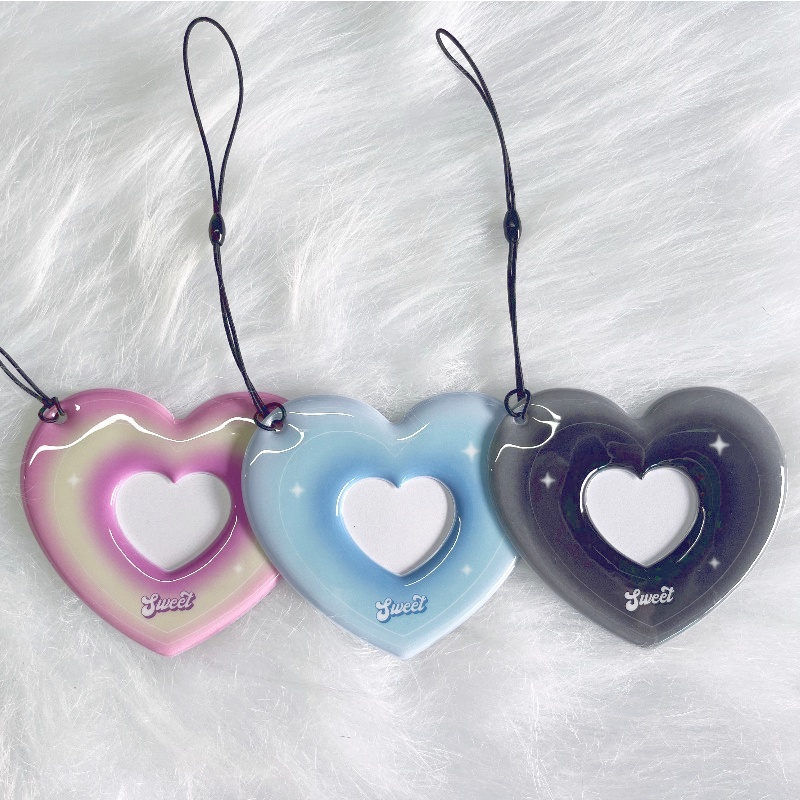 Gradual Heart Pendant Photocard Holder Idol Photo Card Lengan Dekorasi Portable Luggage Tag ID Foto Klip Gantungan Kunci