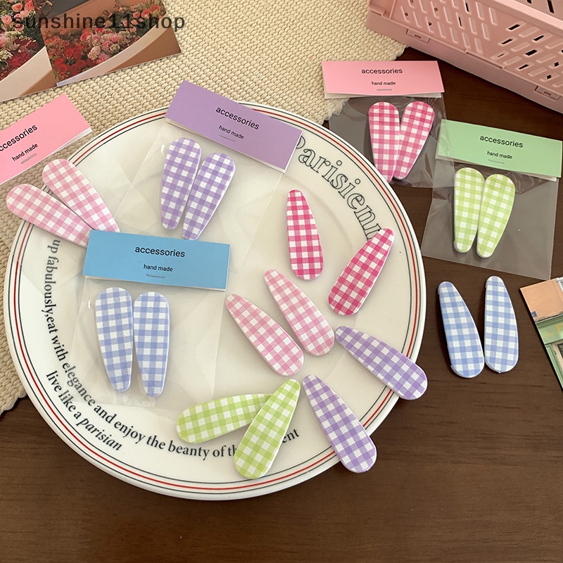 Sho 2pcs Kroean Elegan Kotak-Kotak Jepit Rambut Hairgrip Hair Clip Untuk Anak Perempuan Wanita Anak Kepiting Vintage Untuk Hadiah Aksesoris Rambut N