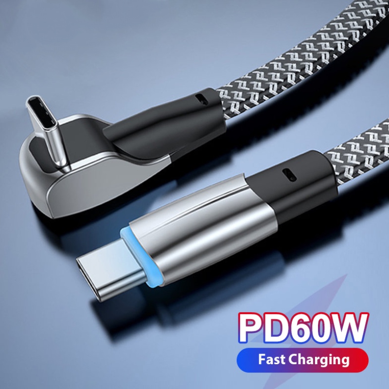 Pd 60W Kabel Fast Charging Tipe C Ke Tipe C 90derajat USB C Quick Charger Untuk Tesla Samsung Xiaomi Huawei Dengan Transfer Data