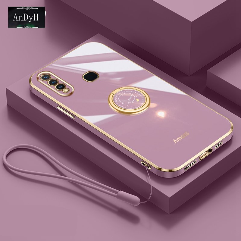 Andyh Casing Ponsel Silikon Ultra Tipis Untuk Vivo Y19 U3 Z1 Pro Z5X2020 1915 Deluxe Fall Protection Gold Band Dengan Jam Cincin Dan Lanyard Gratis