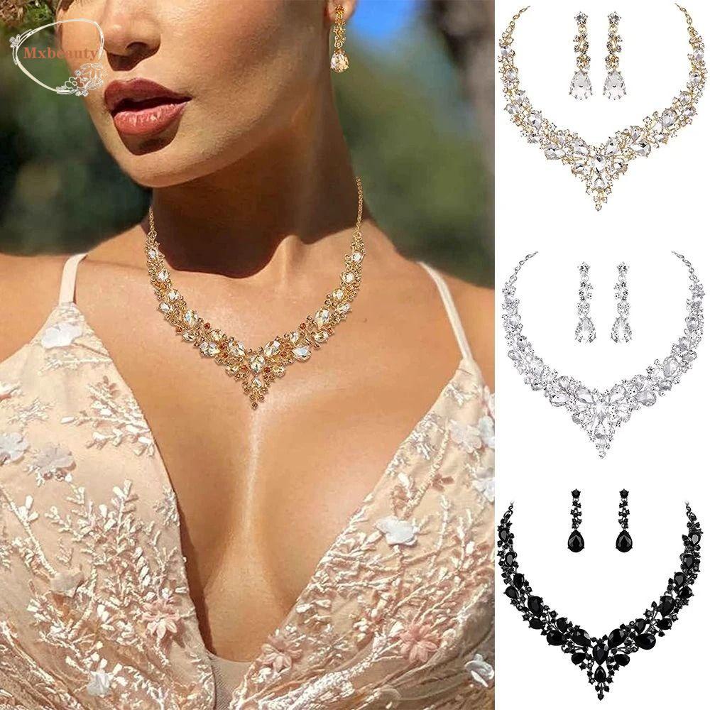 Mxbeauty Set Perhiasan Pernikahan Elegan Jewelry Gift Neckchain Daun Bentuk Cabang Aksesoris Perhiasan Temperamen Wanita Kalung