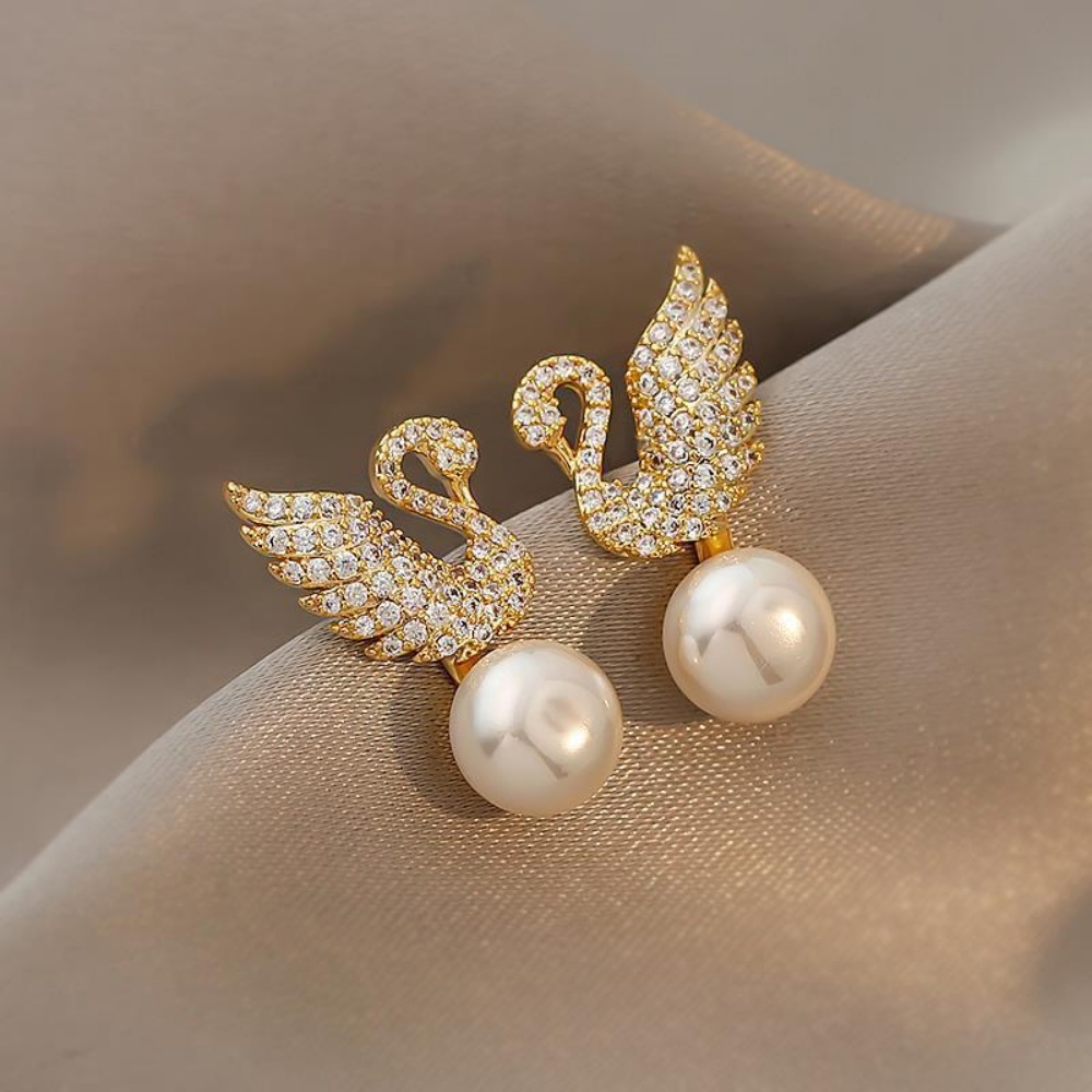 Deartiara Anting Mutiara Swan Zircon Edisi Korea Ringan Anting Mewah Anting Wanita Elegan Dan Simple Kadar Tinggi