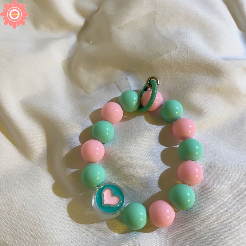 Lucu 3D Beruang Bunga Gantung Ponsel Rantai Pendek Ponsel Lanyard Warna Permen Pergelangan Tangan Tali Gelang Anti-lost Phone Case Lanyard Gantungan Kunci Gadis Tas Ins Aksesori