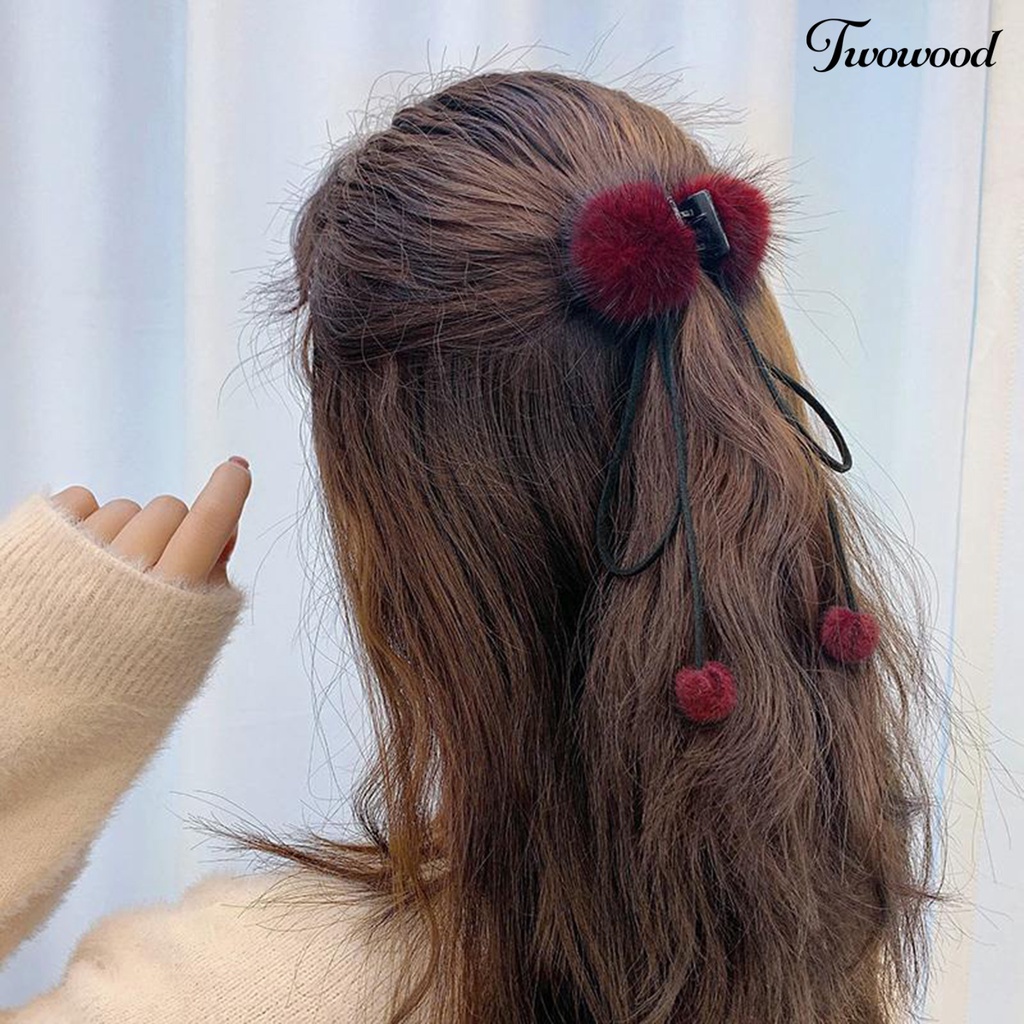 Twowood Gaya Korea Persilangan Gigi Cakar Rambut Kecil Wanita Elegan Hairball Bow Ribbon Hair Clip Aksesoris Rambut