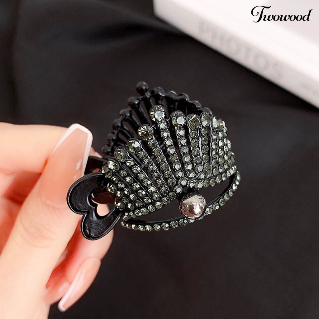 Twowood Wanita Hair Claw Hair Clip Berlian Imitasi Mutiara Imitasi Bentuk Ekor Ikan Hiasan Rambut Anti-slip Ringan Mahkota Bentuk Kepala Kelinci Aksesori Rambut