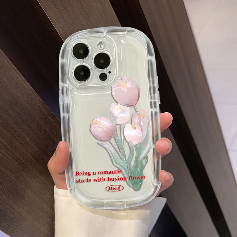 IPHONE Casing Ponsel Tahan Guncangan Kompatibel Untuk Iphone13 14 11 12 Pro XS Max X Xr7 +8 Plus Cover Silikon TPU Tulip Transparan Lembut