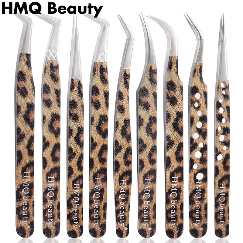 Pinset Bulu Mata Ekstensi Motif Leopard Pinset Superhard Stainless Steel Dengan Tip Fiber Pinset Anti-Statis Presisi Tinggi